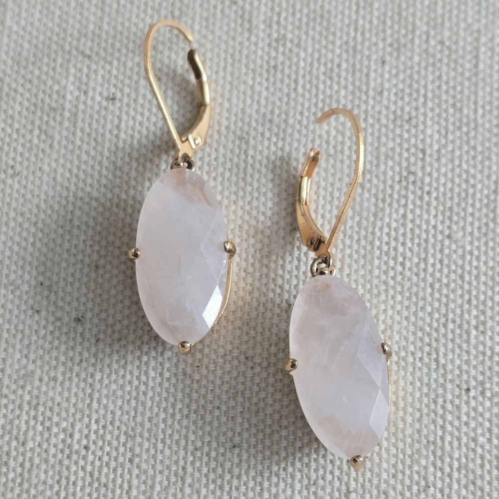 Rose Quartz Dangle Earrings 925 Sterling Silver & Rose Gold Faceted Pink - Picture 7 of 11